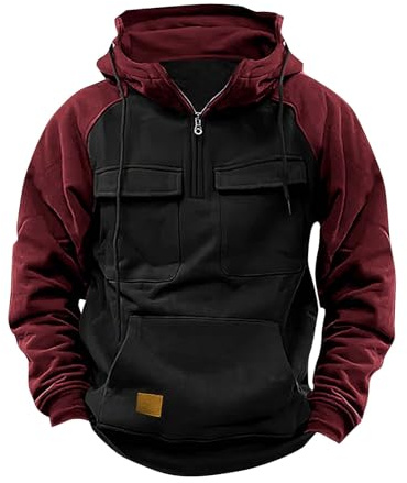 Sweat à Capuche pour Homme, avec Demi-Fermeture Éclair, Grandes Tailles, Décontracté, Confortable, Multi Poches, pour Le Travail en Plein Air, pour La Vie Quotidienne, Couleur Unie Sweat-Shirts