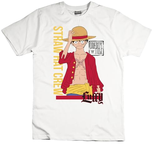 One Piece - Straw Hat Crew - T Shirt Child and Boy. Cotton jersey. Regular fit T-shirt, White, 12 Years