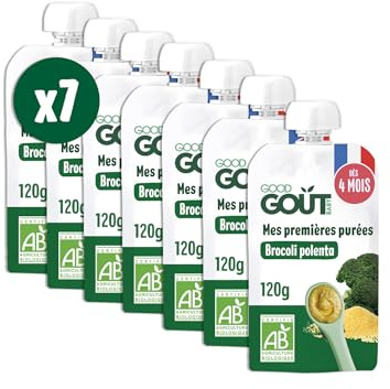 Good Goût- Mes premières purées - Plat Bébé - dès 4 mois - Brocoli, Polenta - Format Nomade - 7x120g