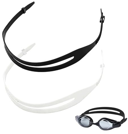 Silicone Swimming Goggle Straps Replacement 2 Pcs, Elastic Adjustable Floating Glasses Strap Swim with 4 Securing Clips Universal Headband Water Sports Accessories for Adults and Kids (Black+White)