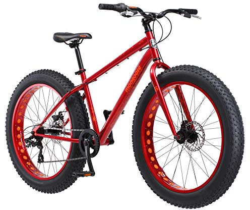 Mongoose Aztec Mens and Womens Fat Tire Bike, 18-Inch Steel Frame, 26-Inch Wheels, 4-Inch knobby tires, Red