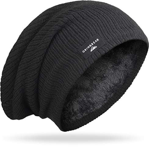 Grin&Bear Long Slouch Beanie Grobstrick Teddyfleece M10 (DE/NL/SE/PL, Alphanumerisch, Einheitsgröße, Schwarz-M18)