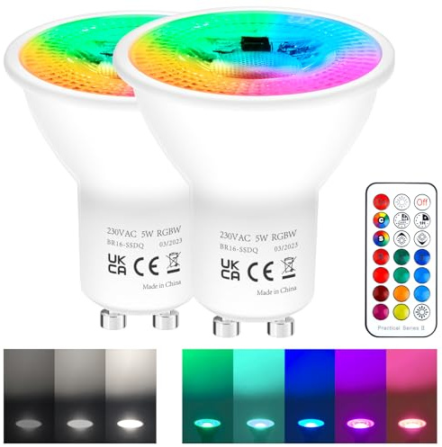 REYLAX Ampoule RGB GU10 LED Couleur, 5W équivalent 50W 450LM, Blanc Froid LED GU10 Dimmable, Ampoule GU10 Telecommande, Spot Lot de 2