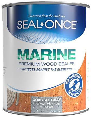 SEAL-ONCE Marine Ready Mix - 1 Gallon Penetrating Wood Sealer Waterproofer & Stain (Coastal Gray). Water-Based, Ultra-Low VOC Formula for high-Moisture Areas to Protect Wood Docks, Decks & Piers.