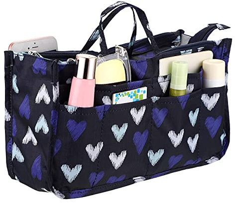 IGNPION Bedruckter Einsatz Handtasche Geldbörse Organizer 13 Taschen erweiterbar Liner Bag Pouch Reißverschluss Tote Organizer Wickeltasche Einsatz mit Griffen (Herzform)