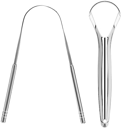 2 Pack Tongue Scraper Stainless Steel Tongue Cleaner Metal Tongue Care Tool Oral Cavity Scrapers Fresh Breath Care Scraper for Dental Hygiene and Reducing Bad Breath ('U' Shape and 'Handle' Shape)