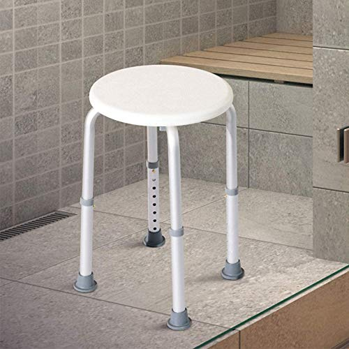 Tabourets de Douche, Siège de Douche, Tabouret de Douche à Hauteur Réglable, Chaise de Douche Antidérapant, Tabouret de Salle de Bain (Rond/Blanc)