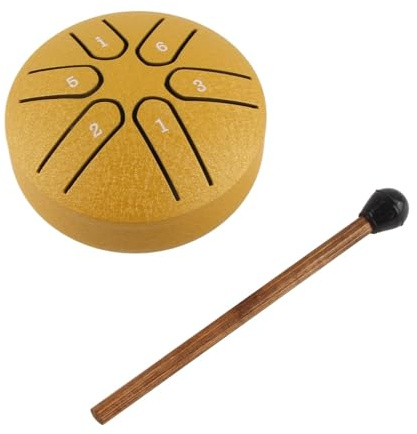 Mini Handpan Drum Tamburo per Lingua in Acciaio Al Carbonio 6 Note Strumento a Percussione per Tamburo Senza Preoccupazioni con Bacchetta per Principianti (Oro)