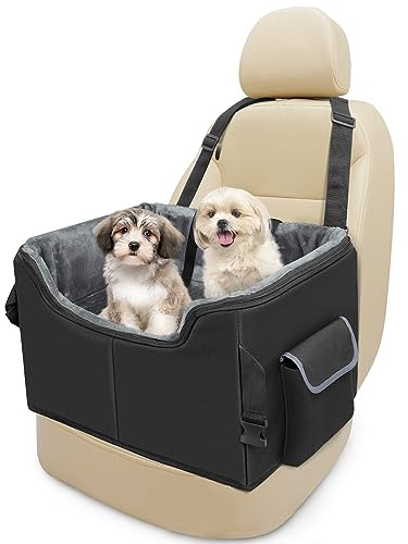 Babenest Dog Booster Car Seat, Extra Stable Pet Booster for Small to Medium-Sized Dogs Cats with Safety Leash, Washable Puppy Travel Car Seat Protector with Storage Pocket for Back Front Seat(M Black）