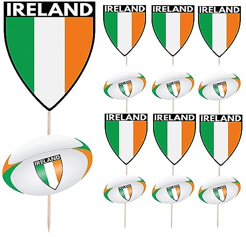 AK Giftshop Ireland Flag Rugby Ball Food & Cupcake Picks Toppers Party Decorations, World Cup, Six Nations (14 Pack)