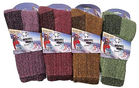 QZ FASHION 4 Pairs Ladies Merino Wool Ski Socks Thermal Warm Heavy Duty Hiking Walking Work Socks Uk 4-7