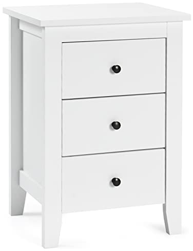 COSTWAY Bedside Table, Wooden Nightstand End Sofa Side Table with 3 Drawers, Modern Bedside Cabinet Accent Tea Tables Storage Unit for Living Room Bedroom Office (1, White)