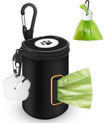 RASSE Dog Poop Bags Dispenser Dog Poop Waste Bag Holder Zipper Pouch with Carabiner Clip, 1680D Nylon Oxford Waste Bag Dispenser for Leashes Dog Poop Bags