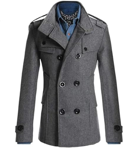 XZLZMYP Manteau d'hiver en Cachemire for Hommes Manteaux Épais Coupe Cintrée Revers Col Montant Veste Double Boutonnage Trench-Coat Intelligent Et Décontracté Hiver Long Manteau pour Homme,D,M