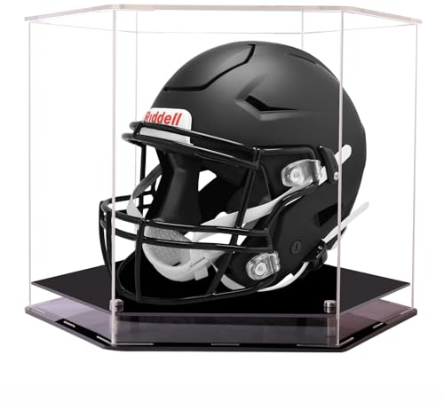 HHUXIUE Fußballhelm-Vitrine, transparente Acryl-Vitrine, Schwarze Acryl-Basis, für Sammlerstücke, Erinnerungsstücke, 43,2 x 38,1 x 32,6 cm