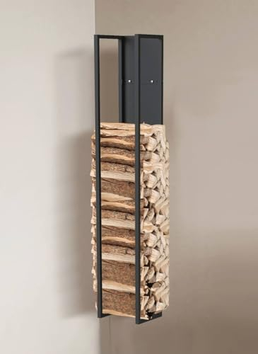 DanDiBo Étagère à bois de cheminée intérieure en métal noir 140 cm avec paroi arrière suspendue au mur 96539
