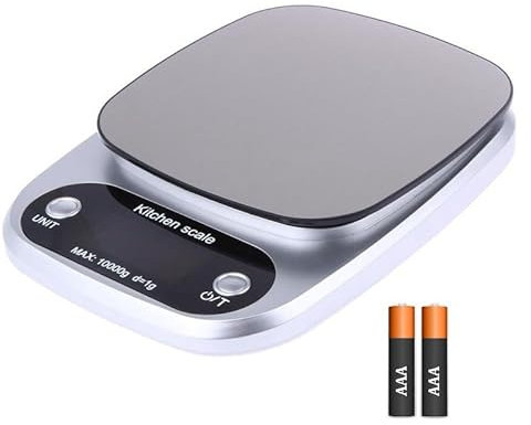 10kg Digital Kitchen Scale Tare Function & Auto Off Premium Stainless Steel for Multifunctional Cooking Food Scale with Backlit LCD Display Premium Food Weight Kitchen Scales Built-in Battery, Sliver