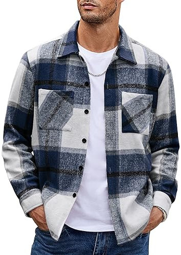 COOFANDY Flanellhemd Männer Kariert Langarmhemd Lässig Button Down Freizeithemd Winterhemden Lumberjack mit Brusttasche Blau XL
