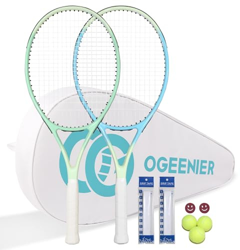 Ogeenier Raquettes de Tennis, Raquettes Tennis Adulte pour Débutants, Ensemble de Tennis Récréatif pour 2 Joueurs avec 3 Balles, 2 Amortisseurs de Vibration