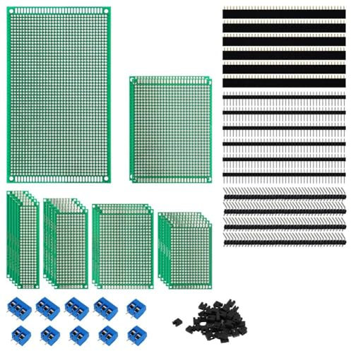 Muuoeou Kit Prototipo di Scheda di Circuito PCB da 147 Pezzi - Schede Perforate A Doppia Faccia In 6 Dimensioni