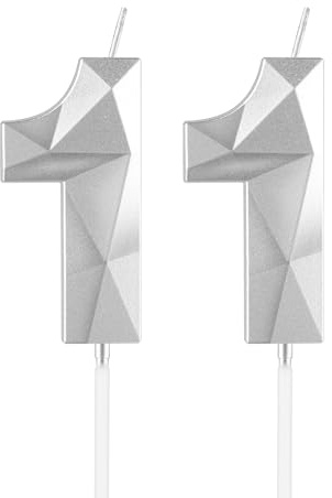 mciskin Silver 11th Birthday Candles, 11th Birthday Decorations for Girl Boy,3D Number 11 Candles for Cake, Pearl Silver Candle Cake Topper Decorations for Birthday Party Weddings Anniversary Supplies