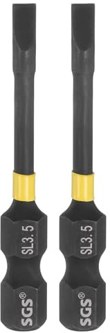 sourcing map 2pcs SL3.5 Slotted Impact Screwdriver Bits 3.5mm Slotted Tip 1/4 Hex Shank 50mm (2) Long Magnetic Flat Head Phosphated S2 Steel Screw Driver Drill Bits Electric Power Tool