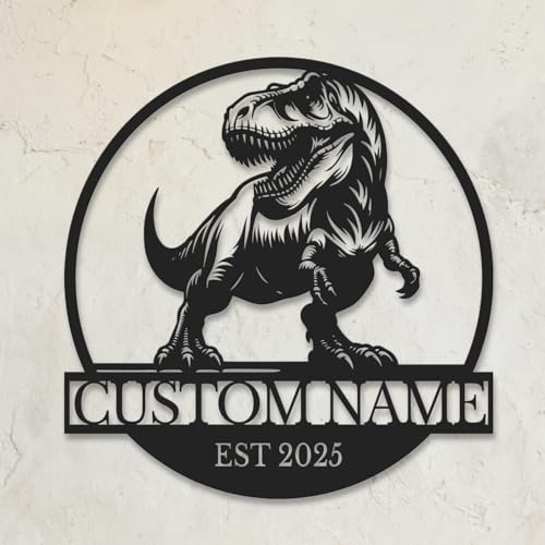 Personalized Dinosaur Metal Sign, Custom Kids Name Wall Art, Dinosaur Nursery Decor, Boys Room Decor, T-Rex Metal Art, Jurassic Themed Gift, Childrens Bedroom Decoration (Style-2)