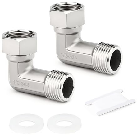TAISHER 2 piezas 304 Acero Inoxidable Codo de 90 Grados 2 Extremos Conector Flexible Móvil, 1/2 FBSP x MBSP para Rociador, Válvula Acodada, Brazo de Ducha