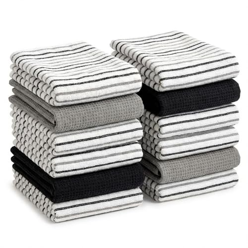 BOSKIMO Paños de Cocina de Algodón con Rizo – Pack de 12 Trapos Cocina Premium Absorbentes y Reutilizables 45x65 cm Aura Silver