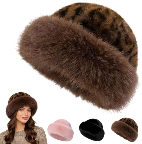 Faux Fur Bucket Hat for Women, Russian Style Winter Fluffy Fuzzy Ladies Hats Travel Hiking Work Home, Chapeau Fourrure Femme Winter Fashion Gift