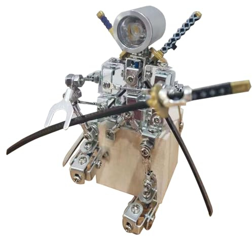 Mrtybxkety 3D Metal Blade Steel Samurai Model, Illuminated Samurai Robot with Crossed Katana Swords, Desktop Decor for Home, Office & Collectors, Futuristic Design, Gift for Adults and Teens