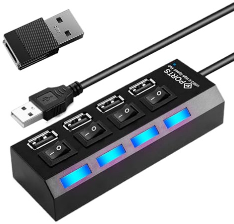 USB-Splitter, schwarzer ABS-tragbarer Port-Datenadapterhub mit individueller Taste, Mehrzweck-USB-Hub für Remote-Arbeit, Spiel-Setup, Studio, Reisen, Klassenzimmer, Co-Working Space, Fotografie, Video