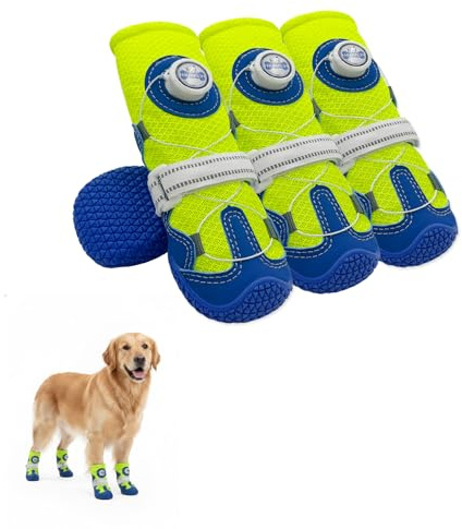 HUAFLY Dog Shoes for Large Dogs - Breathable Mesh Puppy Booties with Anti-Slip Sole, Paw Protectors for Hot Pavement Winter Snow Hiking Outdoor Walking with Reflective Straps (SIZE 4)