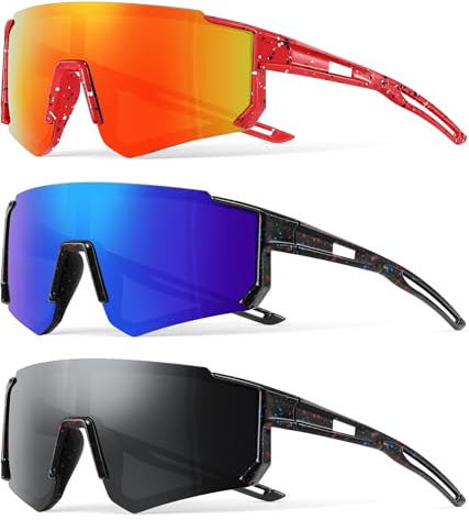 AIEDECOPT Occhiali Sportivi Bambino, 3 Pezzi Occhiali Ciclismo Bambini, Occhiali Sole Bambino, Occhiali da Bicicletta per Ragazzi e Ragazze per Corsa, Ciclismo, Escursionismo e Sport di Squadra