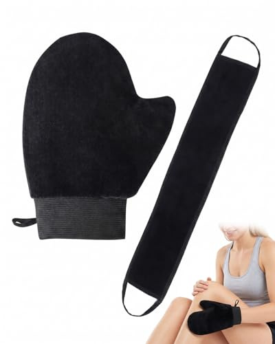YIPFEN Set de 2 Guantes para Autobronceado, Aplicador de Espalda, Aplicador Facial, Guantes Exfoliantes, Guantes para Crema Solar (Negro)