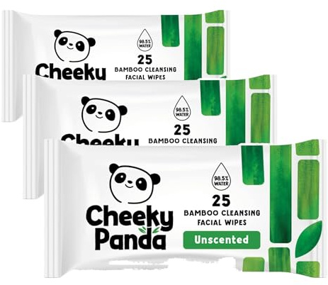 The Cheeky Panda Bamboo Facial Make Up Remover Wipes | Sustainable Face Wipes Eye Makeup Remover | Unscented Pack of 75 Face Wipes | 99% Purified Water