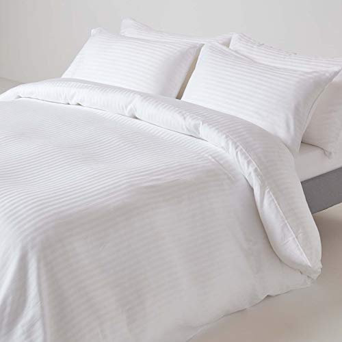 HOMESCAPES White Pure Egyptian Cotton Duvet Cover Set King 330 TC 500 Thread Count Equivalent Satin Stripe Quilt Cover Pillowcase 2 Pillowcases Included Bedding Set