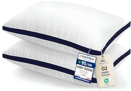 Utopia Bedding Pillows 2 Pack Queen Size, (Navy) Luxury Hotel Quality Pillows, Brushed Fabric, Bed Pillow for Back, Stomach or Side Sleepers - 18 x 26 inch / 45 x 66 cm