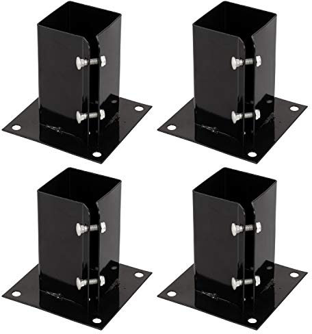 Woodside Heavy Duty Steel Bolt Down Fence Post Holder/Support Base, 75mm x 75mm x 150mm, Fixings Included, (pack of 4)
