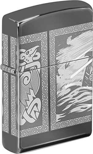 Zippo – Encendedor de tormenta Viking Drakkar, Grabado láser, Black Ice, Recargable, en Caja de Regalo, 60005581, Multicolor, Talla única