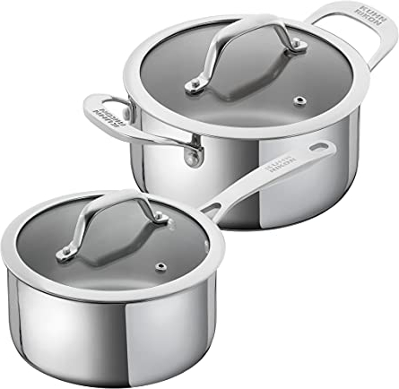 KUHN RIKON Allround 2er Set Glasdeckel, Stielkasserolle 1.5L / Kochtopf 2.3L, alle Herdarten inkl. Induktion, Edelstahl, Stainless Steel