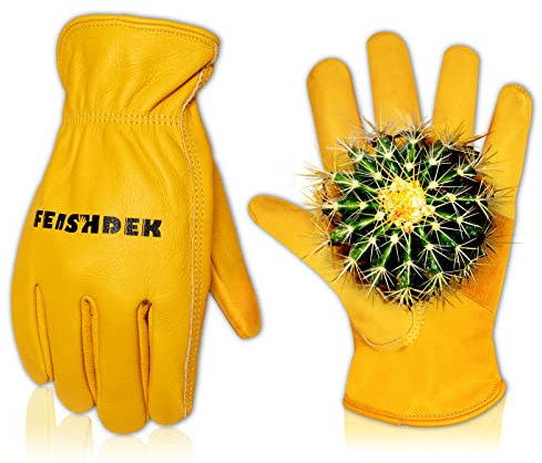 FEISHDEK Leder Handschuhe Arbeitshandschuhe Herren Gartenhandschuhe Dornenfest Damen Kaktus Schutzhandschuhe