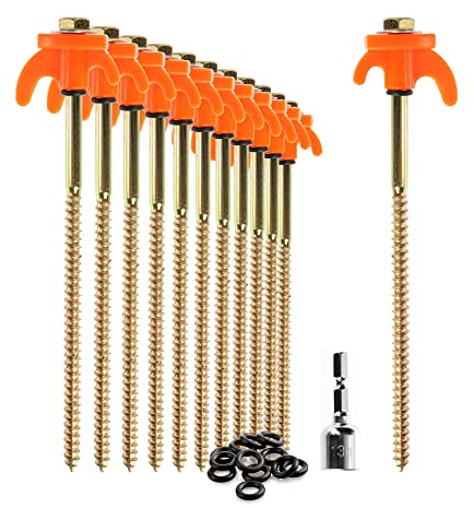 com-four® 12x Zeltheringe - robuste Stahl-Heringe mit Gewinde und Seil-Halterung 20,5 cm lang - Felsboden-Erdnägel für Camping und Outdoor - Zelthaken für harten Boden und Holz