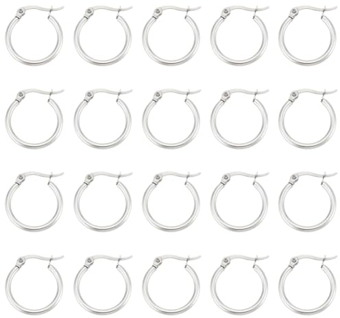 UNICRAFTALE 40 pièces 19mm Boucle D'Oreille en Acier Inoxydable Boucles D'Oreilles Hypoallergénique Boucle D'Oreille Cerceaux Composants pour Femmes Fabrication de Bijoux, Couleur Inoxydable