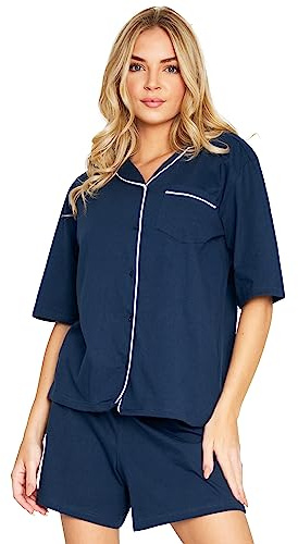 CityComfort Womens Pyjamas Set 2 Pcs Short Button Down PJs Comfy Classic Soft Loungewear Summer Nightwear Gifts for Women (L, Navy)
