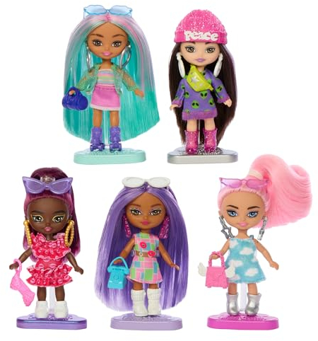 Barbie Extra Mini Minis Set - 5 kleine Puppen mit Puppenständern, bunt, modisch und vielfältige Accessoires mit zahlreichen Modedetails, für Kinder ab 6 Jahren, HPN09