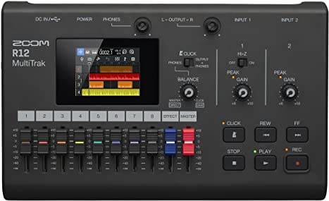 ZOOM R12 MultiTrak mobiler 8-Spur-Recorder und kompaktes Kreativ-Tonstudio für Musiker, per Touchscreen aufnehmen, schneiden, editieren, loopen, kopieren, Effekte integrieren, produzieren