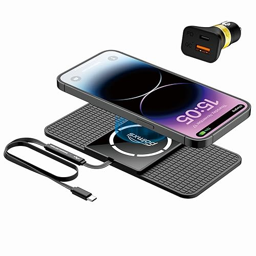 Polmxs für MagSafe Auto Ladegerät Pad,15W Schnellladung Magnetische Wireless Charger Auto Magnetische Induktive Ladestation mit 40W Auto Ladegerät Kompatibel mit iPhone 15 14 13 12 Serie(1M Kabel)