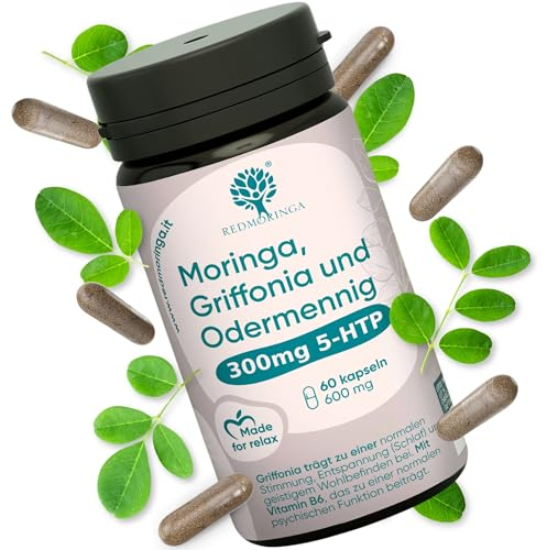 Ansiolitico Griffonia 5-HTP 300mg | Integratore Ansia e Stress | Precursore della Serotonina con Agrimonia Fiore di Bach, Moringa, Vitamina B6 | Unico in Italia per migliorare l'Umore - 60 Capsule