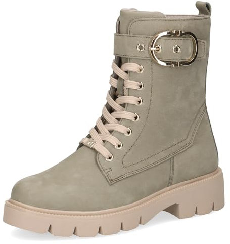 CAPRICE Damen Stiefeletten zum Schnüren aus Leder mit Schnalle, Grün (Khaki Nubuc), 40 EU